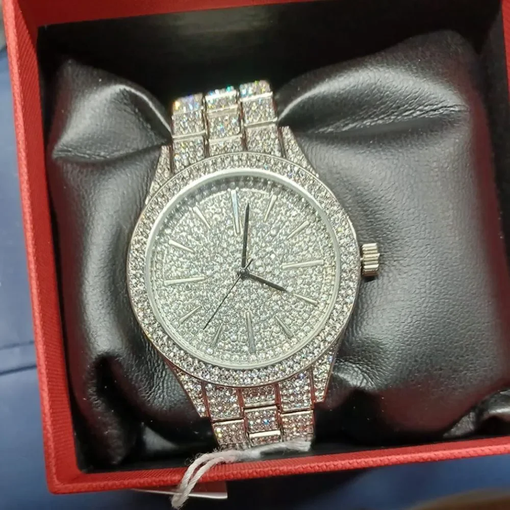 Bust Down Iced Out Watch Simulated Diamond Wristwatch Unisex HipHop Bling Shiny